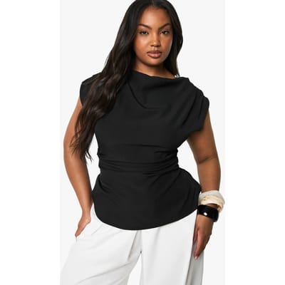 boohoo Dames PLUS COWL VOORAAN ASYMMETRISCHE TOP | Zwart | Maat: 44