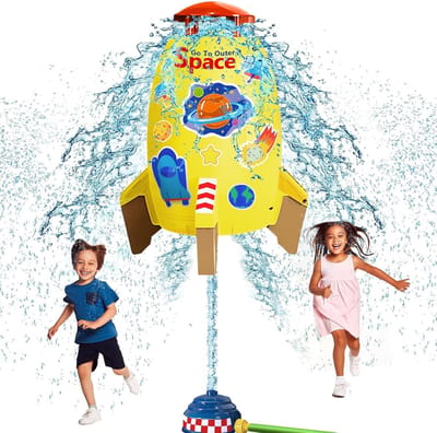 Rocket Wassersprinkler Kinder Outdoor, Water Rocket Sprinkler, Garten Wasserstrahl Rakete, Raketwatersproeier, 5 Meter Slang, Waterspeelgoed Voor Kinderen, Waterraketsprinkler（geel）