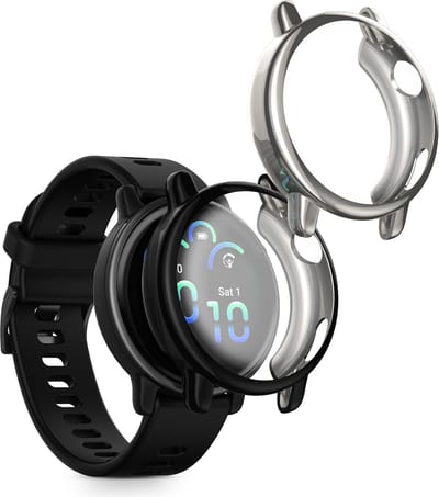kwmobile 2x smartwatch hoes geschikt voor Garmin vivoactive 6 (42mm) / Active 6 hoesje - Siliconen sporthorloge cover - Activity tracker case in zwart / zilver