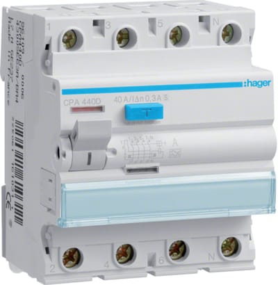 Hager CPA440D Hager CPA440D, Fehlerstromschutzschalter, Typ A Aardlekschakelaar A 4-polig 40 A 0.3 A 400 V