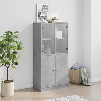 vidaXL - Hoge - kast - met - deuren - 68x37x142 - cm - bewerkt - hout - betongrijs