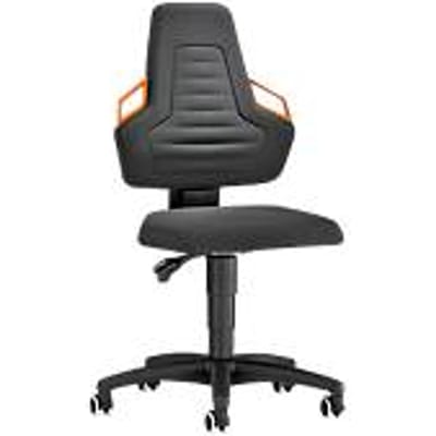 Werkdraaistoel, wielen, Supertec zwart, oranje handgrepen