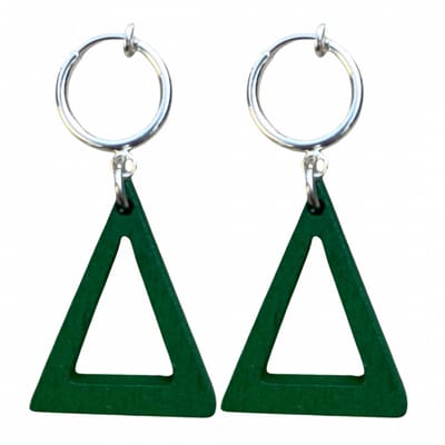 Klem oorbellen- groen- hout- driehoek- zilverkleur- geen gaatje- Charme Bijoux