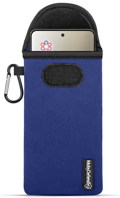 MobyDefend Hoesje - Geschikt voor Motorola Edge 60 Pro - Neopreen Pouch Met Karabijnhaak - Insteek - Riemlus - Blauw