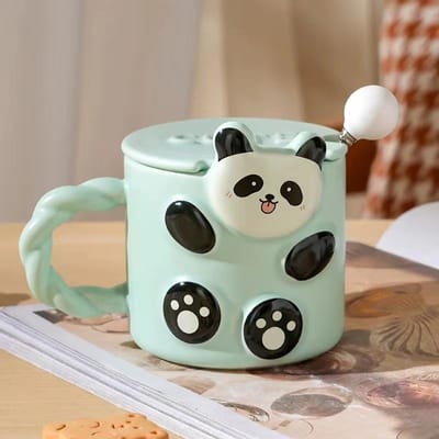 Tasse en Céramique Panda Mignon Personnalité Relief Créatif Souvenir Tasse à Boire Ménagère Fraîche Tasse de Haute Valeur 301-400ml white