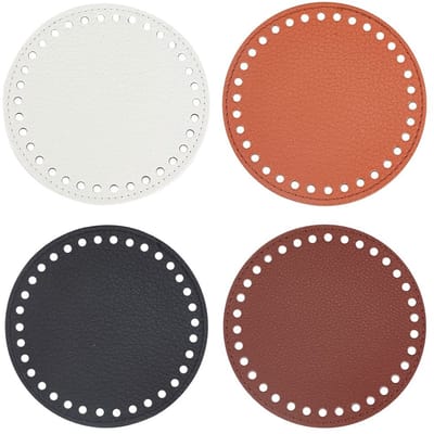 Dailygoods- Tas Bodem 4 Stuks - Ronde Gehaakte Tasbodem - PU Lederen Tasbodem - 12 cm Diameter - 4 mm Dikte - Met Gaten - Tasbasis