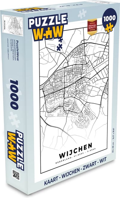 Puzzel Kaart - Wijchen - Zwart - Wit - Legpuzzel - Puzzel 1000 stukjes volwassenen