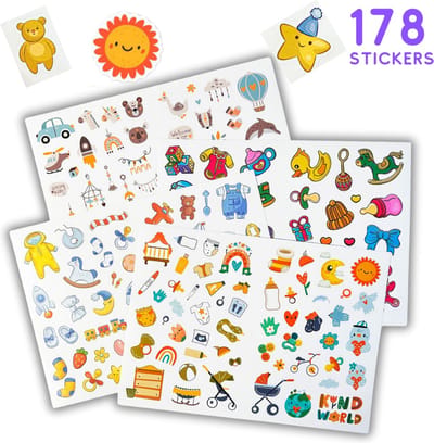 Baby Thema Stickers - 178 stickers voor Decoratie, Baby Fotoalbum, Muur, Commode, Babykamer etc. Kraamcadeau jongen