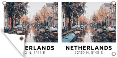 Schuttingposter Nederland - Grachten - Herfst - Amsterdam - 200x100 cm - Tuindoek