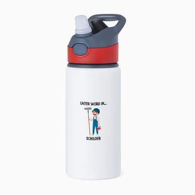 Hacebo® - Later word ik schilder waterfles met rietje rood - Schilder - Schilders - Werken in de bouw - kunstenaar - water fles - 650ML