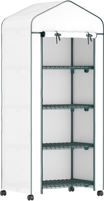 Outsunny - Foliekas - met 4 Planken - 69L x 50B x 165H cm - Wit