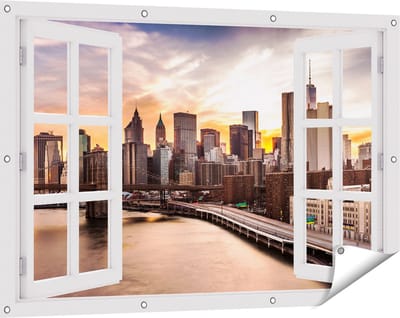 Gards Tuinposter Doorkijk Brooklyn Bridge Brug in New York - 120x80 cm - Tuindoek - Tuindecoratie - Wanddecoratie buiten - Tuinschilderij