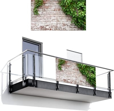 Balkonscherm 200x110 cm - Balkonposter Klimop - Groen - Stenen - Wit - Bladeren - Balkon scherm decoratie - Balkonschermen - Balkondoek zonnescherm