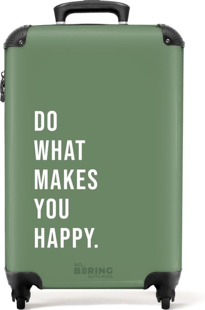 NoBoringSuitcases.com® - Handbagage koffer lichtgewicht - Reiskoffer trolley - Groen met quote 'do what makes you happy' - Rolkoffer met wieltjes - Past binnen 55x40x20 en 55x35x25