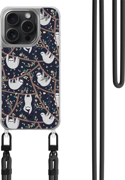 Hoesje met koord geschikt voor iPhone 13 Pro - Luiaard - Inclusief zwart koord - Crossbody beschermhoes - Transparant, Multi - Mooie Telefoonhoesjes