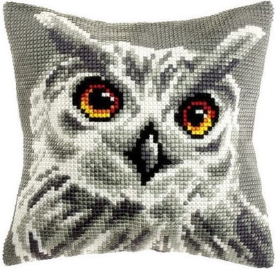 Orchidea - Borduurpakket Kussen - Witte Uil - Geprint stramien - 4.5 count - Voor volwassenen - 9532