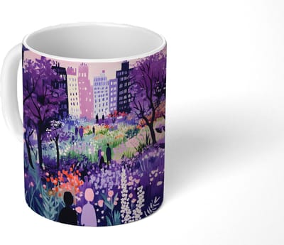 Mok - Koffiemok - Park - Bomen - Bloemen - Gebouwen - Mokken - 350 ML - Beker - Koffiemokken - Theemok