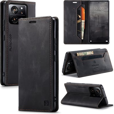 Luxe Flip Case met RFID Bescherming Kaarthouder en Magneetsluiting voor Xiaomi 13T / 13T Pro _ Zwart