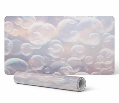 Elegante decoratieve bureauonderlegger met zeepbellen in wolken, 90x45 cm