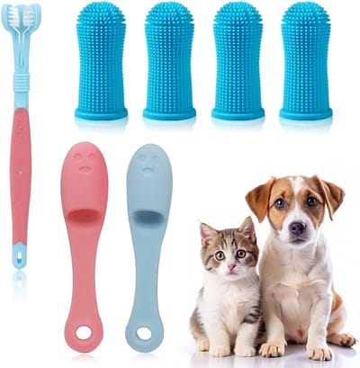 Famanu – Hondentandenborstel - 7 stuks - drievoudige koppen - vingertandenborstel - mondreiniging voor kleine tot grote honden