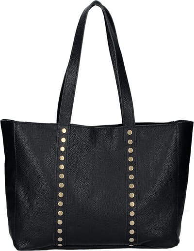 Zwarte Leren Shopper Studs - Ruime Leren Shoppers - Leren Handtassen - Gouden Messing Studs - Italiaans Leder - Zwart