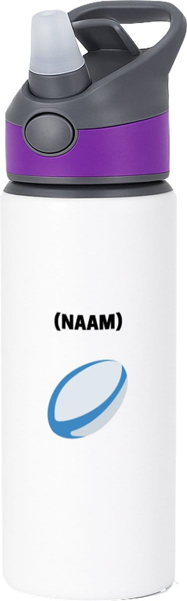 Hacebo® - Rugby met eigen naam waterfles met rietje paars - Rugby - Rugbyer - Sport - water fles - 650ML