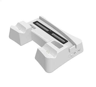 DrPhone ChillTech – Verticale Standaard Met Ingebouwde Koeling Voor PS5 – Digital Edition – Laadstation Voor Twee Controllers - Wit