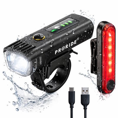 Proride® Fietslampjes Set LED - Voorlicht en Achterlicht - Wit en Rood - Fietsverlichting - USB Oplaadbaar - Fietslicht - Waterdicht - Racefiets - Mountainbike