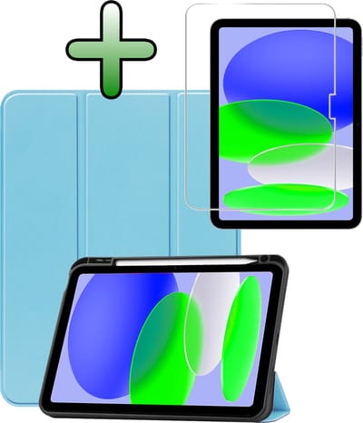 Hoesje Geschikt voor Apple iPad A16/A18 (2025/2026) - 11 inch (11e & 12e generatie) - Met Screenprotector - Trifold Bookcase - Hard Cover Case - Met Uitsparing Geschikt voor Apple Pencil - Hardcover Book - Tablet Hoes - Paars