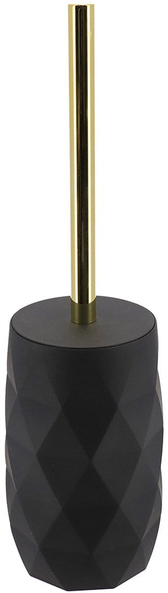 Tendance WC/toiletborstel in houder Diamond - zwart - kunststof - 8 x 34 cm