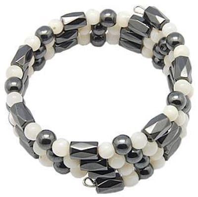Edelstenen en parelmoeren armband Magnetite Shell Wrap - wikkelarmband - wit - zwart - parelmoer - hematiet - luxe sieraden zakje - armband dames