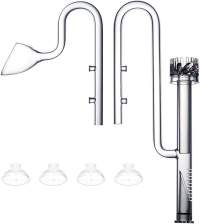 Glazen leliepijp met skimmer voor aquariums, inflow en outflow, geschikt voor 12/16mm filterslangen, ideaal voor plantenbakken