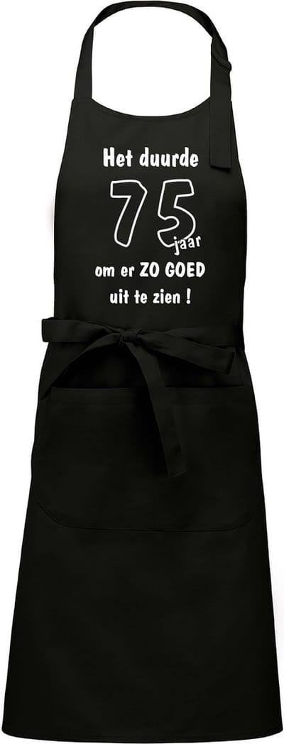 Mijncadeautje - Keukenschort - BBQ schort - Het duurde 75 jaar - zwart