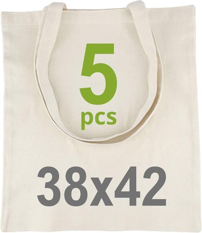 5 Stuks Katoenen Tassen 38x42 cm - Winkel- en Promotietassen - Onbedrukt