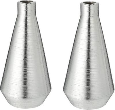 Set van 2x stuks ronde bloemenvaas zilver van keramiek 14 x 28 cm - Bloemen of takken vaas voor binnen