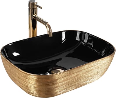Rea Belinda Black Gold Brush Opzetwastafel Zwart En Goud 46,5x33,5 cm