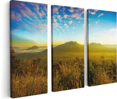 Artaza Canvas Schilderij Drieluik Bergen Met Mist In Thailand - 120x80 - Foto Op Canvas - Canvas Print