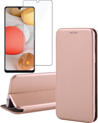 Hoesje geschikt voor Samsung A42 en Screenprotector - Book Case Slim Wallet Rosegoud + Screen Protector Glas