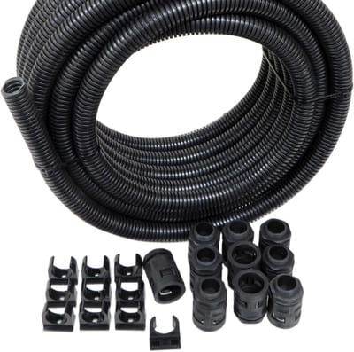 10m Zwarte Flexibele Buis 25mm met Klieren en Clips voor Kabelbescherming Binnen en Buiten