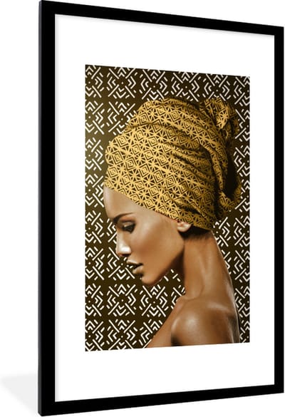 Fotolijst incl. Poster - Vrouw - Hoofddoek - Patroon - 60x90 cm - Posterlijst