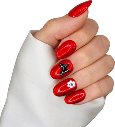 SD Press on Nails - B-6 - Plaknagels - Rood - Gellak - Nagellak - Kort Ronde Nageltips - Nepnagels met Lijm - Kunstnagels - Nail Art - Handmade - Valse nagels - Nagelvijl - Accessoires - Korte Nagels