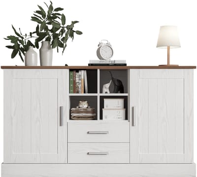 Wit Bruin Spaanplaat Dressoir Woonkamer Eetkamer 140×40×79.5cm