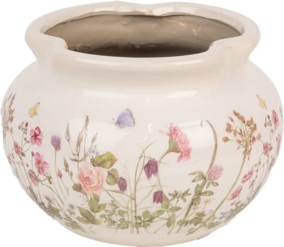 Clayre & Eef Bloempot Ø 23x16 cm Beige Roze Keramiek Bloemen