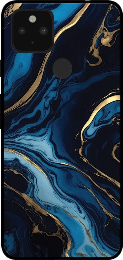 Smartphonica Telefoonhoesje voor Google Pixel 4A 5G met marmer opdruk - TPU backcover case marble design - Goud Blauw geschikt voor Google Pixel 4A 5G