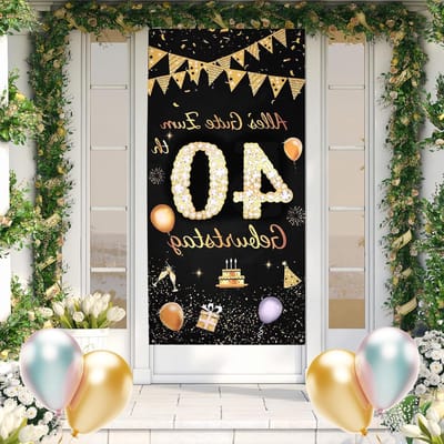 40e Verjaardag Banner, Feestdecoraties voor Binnen en Buiten, Zwart Gouden Achtergrond voor Foto's, Verjaardagsfeest Versiering en Mannelijke en Vrouwelijke Decoratie (180 X 90cm)