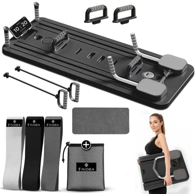 Fivora® Pilates board - Pilates set - Pilates reformer - Push up bord - Fitness elastiek - Weerstandsbanden - Resistance band - Sport elastiek banden - Telefoonhouder - Opvouwbare pilates set - Kniekussen - Kniemat - Buikspiertrainers