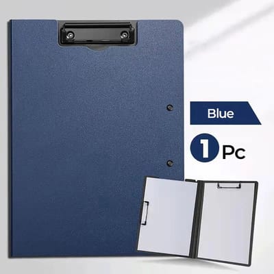 Dubbele metalen clip A4-formaat 360 graden opvouwbare bestandsmap, schrijfklemborden voor kantoor, medisch, veld, school, sollicitatiegesprek blauw