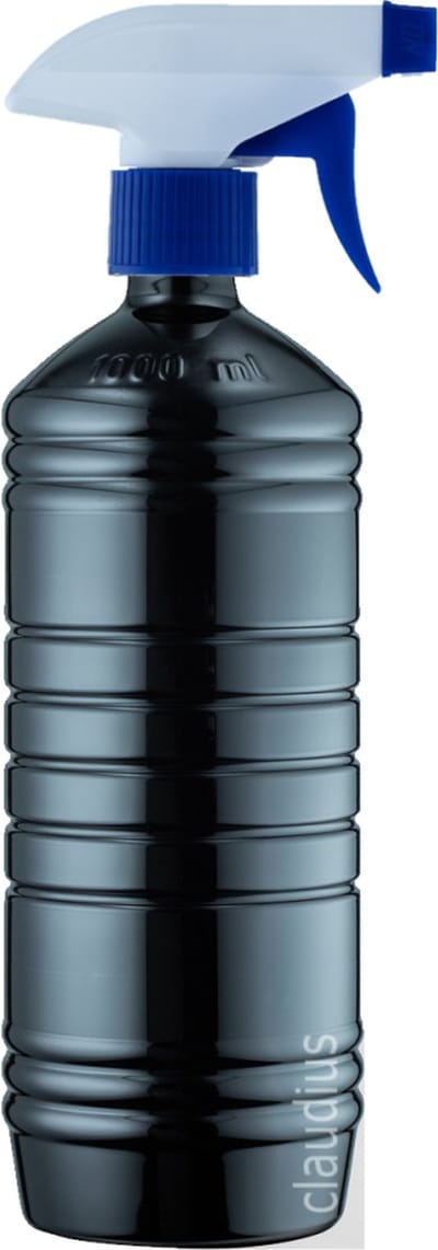 Lege plastic fles 1 liter PET zwart - met blauw spraykop - set van 10 stuks - Navulbaar - Leeg