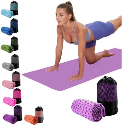 Yogahanddoek - Zweetdoek Mat - Pilates Sportschool - Dubbelzijdig Ademend - 183x63cm - lichtpaars