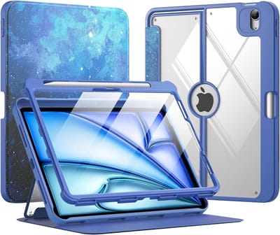 iPad Air 11 Inch Hoes met Pencil Houder, Scherm- en Lensbeschermer, Magnetische Multi-hoek, Blauw Sterrenhemel, Geschikt voor 5e/4e Generatie 2022/2020